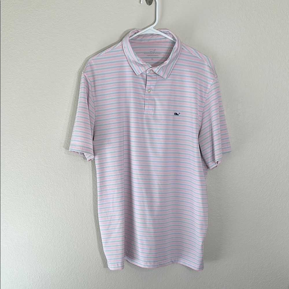 Vineyard Vines Men’s Pink & Light Blue Striped Polo